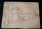 Superb Large Original Pencil Drawing Landscape Venice Gondola 19th Century