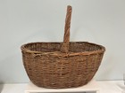 Vintage Large Rustic Hand Woven Natural Wicker 0blong Basket W  Handle