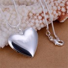 925 Sterling Silver Photo Frame Pendant Necklace Snake Chain Women Jewelry Gift