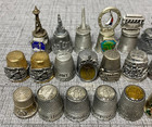 Vintage Lot Of 34 Travel State City Landmarks Souvenir Metal Pewter Thimbles