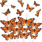 24 Pcs Monarch Butterfly Decorations 4 Size Artificial Monarch Feather Fake B   