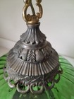 Vintage Mcm 1960s Green Saucer Swag Hanging Retro Light Glass Ornate Mod Lamp
