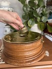 Antique Dutch Brass And Wood Round Foot  Bed  Carriage Warmer Circa 1890s 