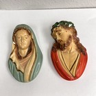 Vintage Jesus And Virgin Mary Sacred Heart Wall Art Hangings Plaque  3 Dset Pair