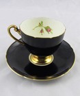 Shelley English Rose Black Gloss Ripon Cup   Saucer