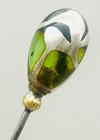 Antique Silver Overlay Deposit Hatpin Spring Green Glass Tear Wispy Leaf Design