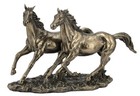 Sculpted   Handcrafted Cold Cast Bronze Color Sprinting Horses Figurine Statue
