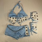 Aurea Rio Vtg Blue Grommet Chain Rave Festival Set Halter Top Shorts Xl Nwt
