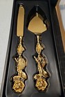 Gold Tone Rose Handle 2pc Cake Knife server Set  Baroque Botanical 12  New