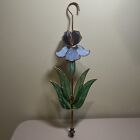 Vintage Blue Iris Flower Layered Stained Glass Suncatcher Window Decor Euc