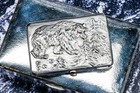 Art Nouveau Antique Cigarette Case 875 Sterling Silver Bear Ruby Eyes Diamond