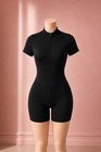 Women s Sporty Zip Front Romper Jumpsuit - Short Sleeve Stretch S-xl