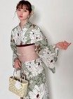 Japanese Summer Kimono Watercolor Floral  Pattern Yukata Obi Set Womens