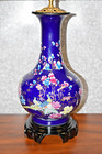 33  Chinese Porcelain Vase Lamp Saphire Blue Bird And Flower Design Jingdezhen