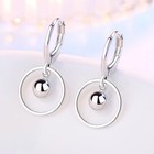 Women 925 Sterling Silver Dangle Drop Ball Small Huggie Hoop Earrings 12mm Pe63