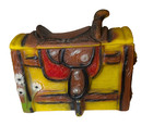 Vintage Kid s Cowboy Toy Box Chest Western Saddle Fence Yellow Large Blow Mold