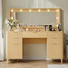 55  Vanity Desk W  Mirror   Lights fluted Makeup Vanity W  5 Drawers   4 Cabinet