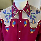 1930s Or 40s Vintage Two Tone Embroidered Western Shirt L