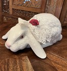 Vintage 9 Inch White Bunny Ceramic Floppy Ear Rabbit Figure Lop Ear Taiwan Made