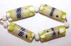 Antique Venetian Trade Beads- 4 Rare Large White Cylinders Millefiori Decoration