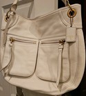 Fossil Crossbody Shoulder Bag Purse Ivory Leather Pockets Large 13 5 x12 x3 -euc