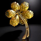 Large Flower Brooch Gold Tone Rhinestone Retro Floral Pin Vintage 1940s