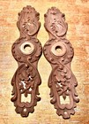 Pair Vintage Escutcheon Door Knob Plates Ornate Filagree Design Solid Brass Gold