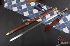 Damascus Folded Steel Chinese Qing Dynasty Jian Rosewood brass Double Edge Sword