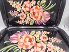  Vintage Matching Metal Tv Trays Flowers Black  No Legs  13   8 Set Of 5