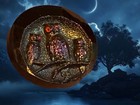 Victorian Iridescent  Luster  Black Glass  Owl Button      Faceted Border   7 8 