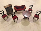 Antique German 1870 Dollhouse Red Velvet Salon Set For French Mignonettes 1 12