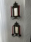 Antique Bradley   Hubbard Brass Bronze Beveled Mirror 2 Candle Wall Sconce Pair
