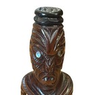 Vtg New Zealand Maori 8    Tiki Teko Hand Carved Figure Wood God Paua Shell Eyes