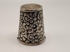 Antique Victorian Era Embossed Sterling Silver Thimble Floral Design