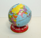 Vintage Ohio Art Co  Metal Tin Lithograph World Globe Bank