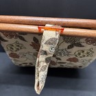 Vtg Sewing Caddy Basket Yarn Bag Tote Folding Wood Frame Brown Orange Neutral