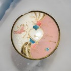 Vintage Art Deco Mcm Ribbed Glass Vanity Powder Jar Cherub And Heart Floral