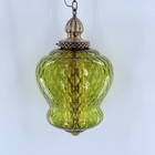 Green Swirled Vintage Glass Globe Avocado Hanging Light Swag Lamp Retro Diffuser