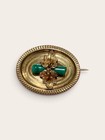 Antique Victorian Gold Filled Green Peking Glass Brooch Pendant Leaf Pin C Clasp
