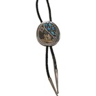 Vintage Signed Sterling Silver Turquoise Coral Bolo Tie W  Goldfilled Figurals