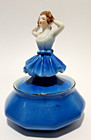 Vintage Lady In Blue Dresser Dish Or Powder Jar - Made In Japan Hand-painted