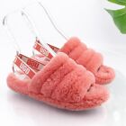 Ugg Women s Fluff Yeah Sandal Size 7 Coral Pink Red Fury Slipper Sheepskin Slide