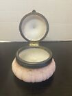 Antique Custard Glass Hinged Enameled Dresser Jewelry Box Pink white