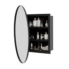 Round  Bathroom Mirror Cabinet Semi-recessed Medicine Storage Cabinet Black 52cm