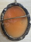 Vintage Carved Shell Cameo Brooch Pendant Lady Profile Marcasite Frame