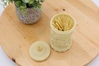 Vintage 35pc Celluloid Appetizer Hors D oeuvre Forks W lattice Rose Holder   Lid