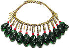 French Red   Green Mogul Glass Bead Early Vintage Necklace