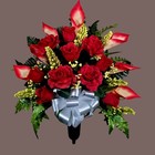Cemetery Vase With Grave Flowers Including Red Calla Lilies And Roses