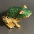 Estee Lauder Compact Frog Green Enamel Gold Solid Perfume 2  Vtg  white Linen 