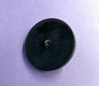 Large Vintage Coat Button - Black W silver Tone Metal   Blue Jewel In Center